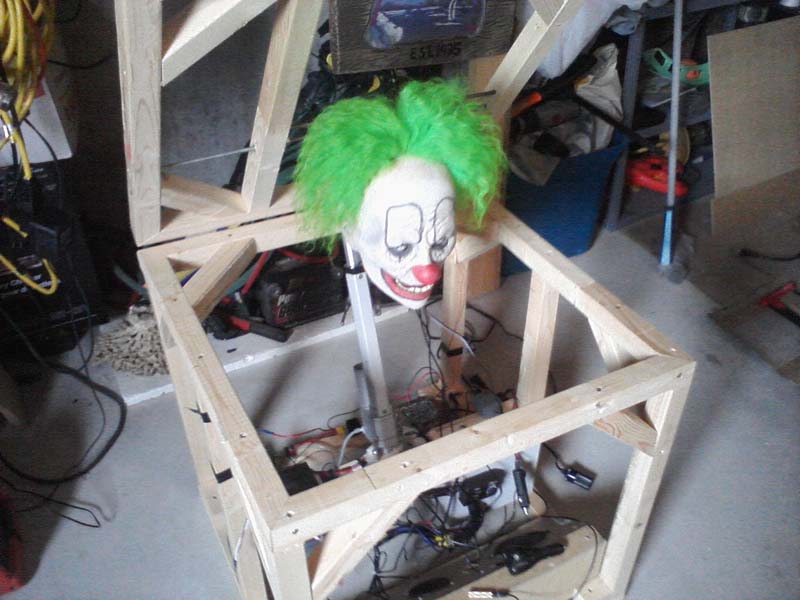 work in progress of my talking clown head in a box.